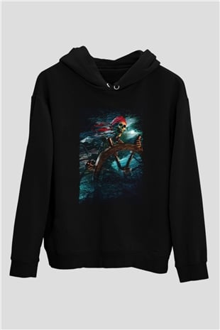 Unisex Karayip Korsanları (Pirates of the Caribbean) Baskılı Siyah Unisex Kapüşonlu Sweatshirt