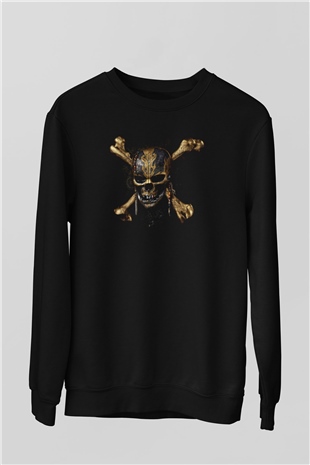 Unisex Karayip Korsanları (Pirates of the Caribbean) Baskılı Siyah Sweatshirt