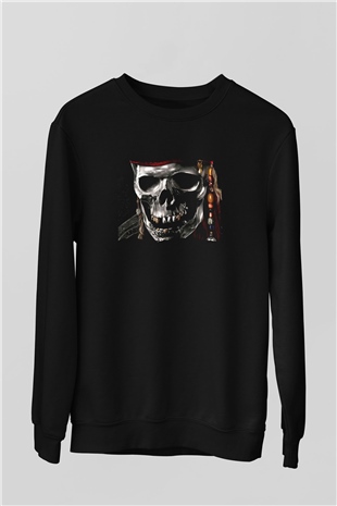 Unisex Karayip Korsanları (Pirates of the Caribbean) Baskılı Siyah Sweatshirt