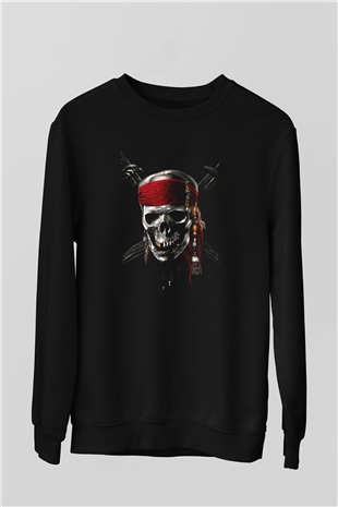 Unisex Karayip Korsanları (Pirates of the Caribbean) Baskılı Siyah Unisex Sweatshirt