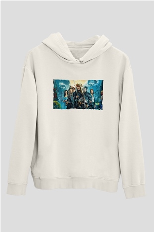 Unisex Karayip Korsanları (Pirates of the Caribbean) Baskılı Beyaz Kapüşonlu Sweatshirt