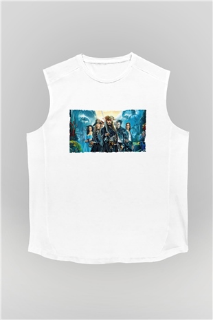 Unisex Karayip Korsanları (Pirates of the Caribbean) Baskılı Beyaz Kolsuz Tshirt