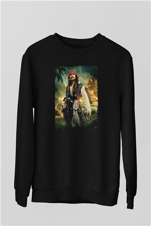 Unisex Karayip Korsanları (Pirates of the Caribbean) Baskılı Siyah Unisex Sweatshirt