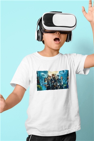 Unisex Karayip Korsanları (Pirates of the Caribbean) Baskılı Beyaz Çocuk Tshirt