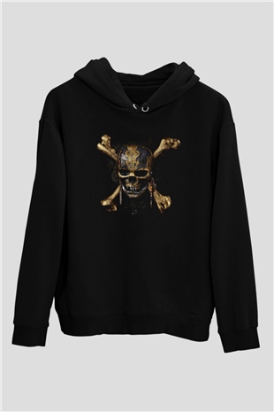 Unisex Karayip Korsanları (Pirates of the Caribbean) Baskılı Siyah Kapüşonlu Sweatshirt
