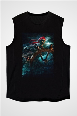 Unisex Karayip Korsanları (Pirates of the Caribbean) Baskılı Siyah Unisex Kolsuz Tshirt