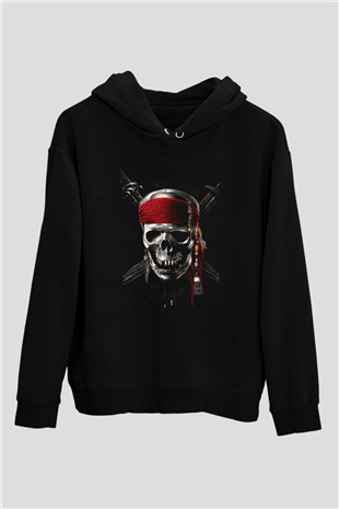 Unisex Karayip Korsanları (Pirates of the Caribbean) Baskılı Siyah Unisex Kapüşonlu Sweatshirt