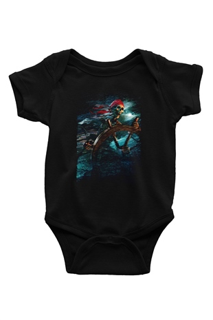 Unisex Karayip Korsanları (Pirates of the Caribbean) Baskılı Siyah Çocuk Unisex Tshirt