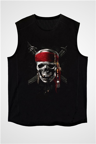 Unisex Karayip Korsanları (Pirates of the Caribbean) Baskılı Siyah Unisex Kolsuz T-shirt