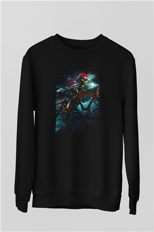 Unisex Karayip Korsanları (Pirates of the Caribbean) Baskılı Siyah Unisex Sweatshirt