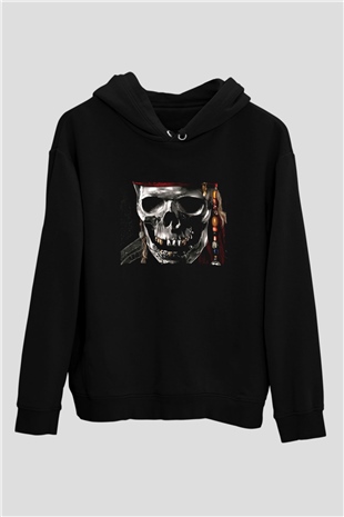 Unisex Karayip Korsanları (Pirates of the Caribbean) Baskılı Siyah Kapüşonlu Sweatshirt