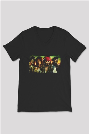 Unisex Karayip Korsanları (Pirates of the Caribbean) V Yaka Tshirt