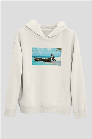 Unisex Karayip Korsanları (Pirates of the Caribbean) Baskılı Beyaz Kapüşonlu Sweatshirt