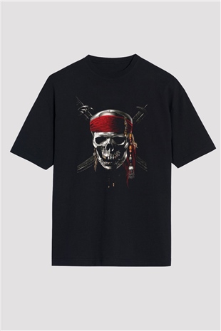 Unisex Karayip Korsanları (Pirates of the Caribbean) Baskılı Siyah Unisex Oversize T-shirt