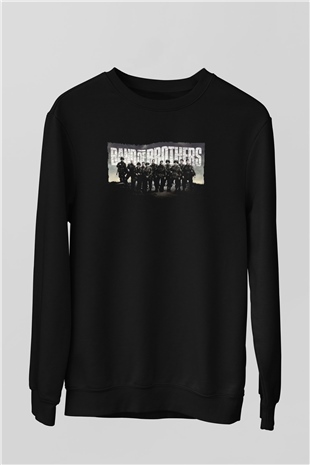 Unisex Kardeşler Takımı (Band of Brothers) Baskılı Siyah Sweatshirt