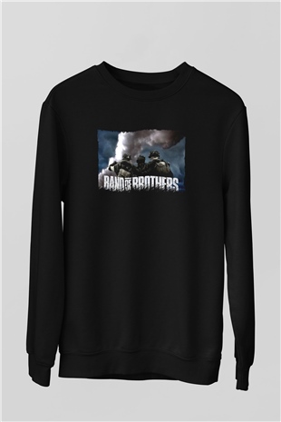 Unisex Kardeşler Takımı (Band of Brothers) Baskılı Siyah Sweatshirt