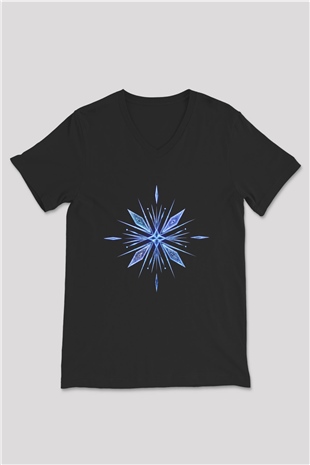 Unisex Karlar Ülkesi 2 (Frozen 2) Baskılı Siyah V Yaka Tshirt