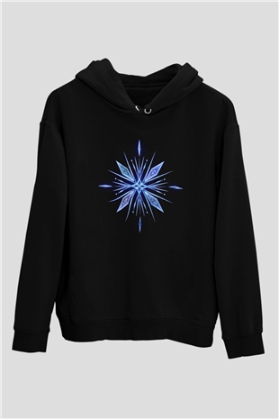 Unisex Karlar Ülkesi 2 (Frozen 2) Baskılı Siyah Kapüşonlu Sweatshirt