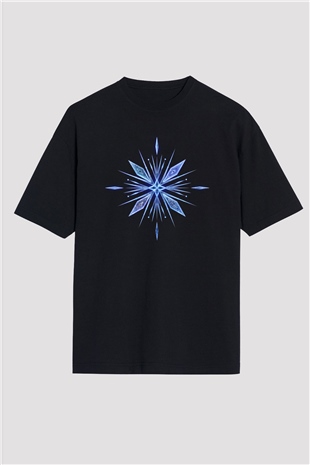 Unisex Karlar Ülkesi 2 (Frozen 2) Baskılı Siyah Oversize Tshirt