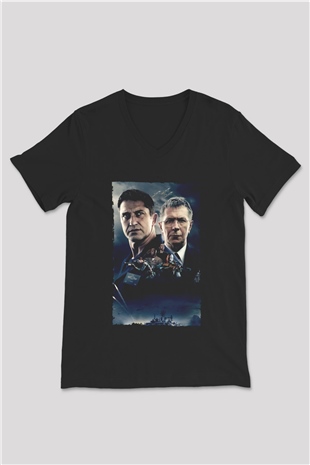 Unisex Katil Avcısı (Hunter Killer) Baskılı Siyah V Yaka Tişört