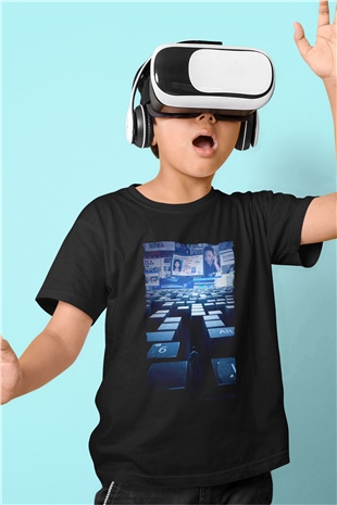 Unisex Kayıp Aranıyor (Searching) Baskılı Siyah Çocuk Tshirt