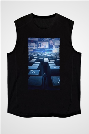 Unisex Kayıp Aranıyor (Searching) Baskılı Siyah Kolsuz Tshirt