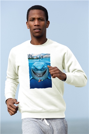 Unisex Kayıp Balık Nemo (Finding Nemo) Baskılı Beyaz Sweatshirt