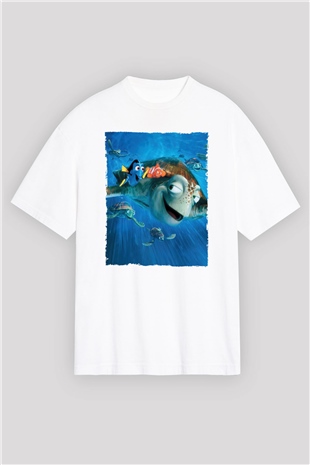 Oversize Kayıp Balık Nemo (Finding Nemo) Baskılı Beyaz T shirt