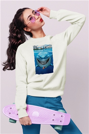 Unisex Kayıp Balık Nemo (Finding Nemo) Baskılı Beyaz Sweatshirt