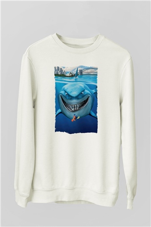 Unisex Kayıp Balık Nemo (Finding Nemo) Baskılı Beyaz Sweatshirt