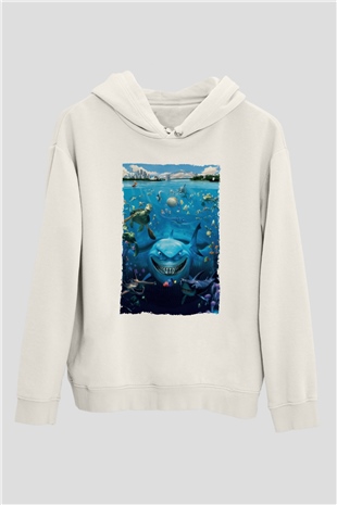 Unisex Kayıp Balık Nemo (Finding Nemo) Baskılı Beyaz Kapüşonlu Sweatshirt