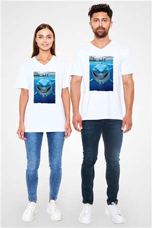 Unisex Kayıp Balık Nemo (Finding Nemo) Baskılı Beyaz V Yaka T-shirt