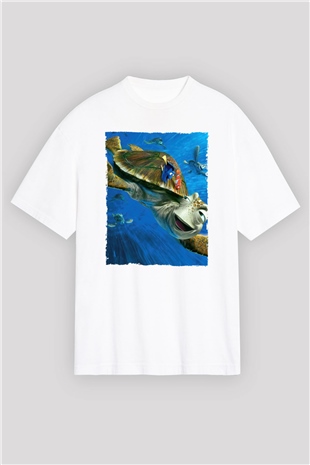 Unisex Kayıp Balık Nemo (Finding Nemo) Baskılı Beyaz Oversize Tişört