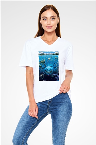 Unisex Kayıp Balık Nemo (Finding Nemo) Baskılı Beyaz V Yaka Tshirt