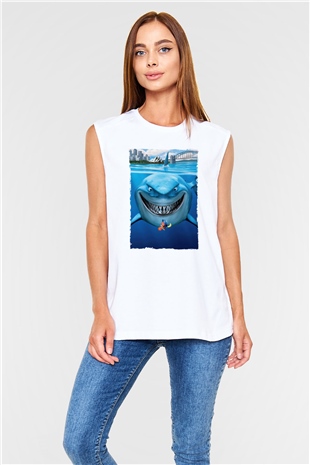 Unisex Kayıp Balık Nemo (Finding Nemo) Baskılı Beyaz Kolsuz T-shirt