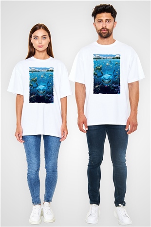 Unisex Kayıp Balık Nemo (Finding Nemo) Baskılı Beyaz Oversize Oversize T-shirt