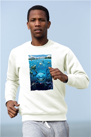 Unisex Kayıp Balık Nemo (Finding Nemo) Baskılı Beyaz Sweatshirt