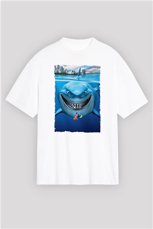 Unisex Kayıp Balık Nemo (Finding Nemo) Baskılı Beyaz Oversize T-shirt