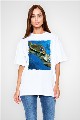 Unisex Kayıp Balık Nemo (Finding Nemo) Baskılı Beyaz Oversize Tişört