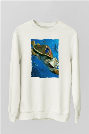 Unisex Kayıp Balık Nemo (Finding Nemo) Baskılı Beyaz Sweatshirt