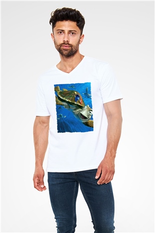 Unisex Kayıp Balık Nemo (Finding Nemo) Baskılı Beyaz V Yaka Tişört