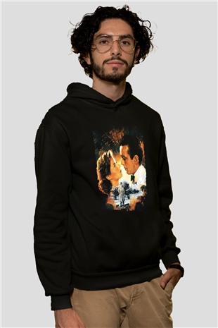 Unisex Kazablanka (Casablanca) Baskılı Siyah Kapüşonlu Sweatshirt