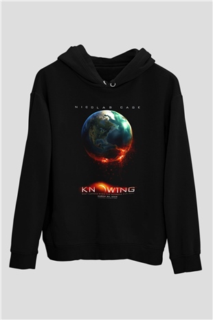 Unisex Kehanet (Knowing) Baskılı Siyah Kapüşonlu Sweatshirt