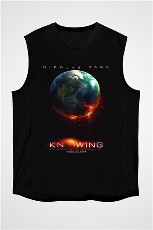 Unisex Kehanet (Knowing) Baskılı Siyah Kolsuz T-shirt