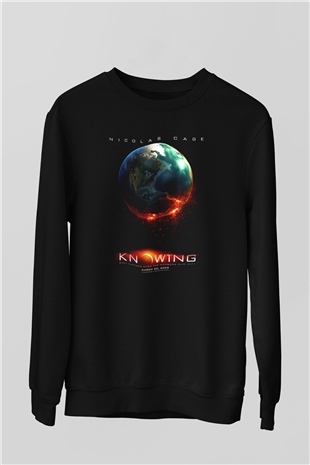 Unisex Kehanet (Knowing) Baskılı Siyah Sweatshirt
