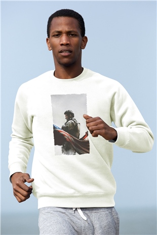 Unisex Keskin Nişancı - American Sniper Baskılı Beyaz Sweatshirt