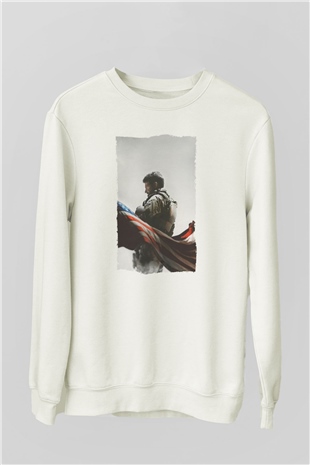 Unisex Keskin Nişancı - American Sniper Baskılı Beyaz Sweatshirt