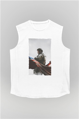 Unisex Keskin Nişancı - American Sniper Baskılı Beyaz Kolsuz Tshirt