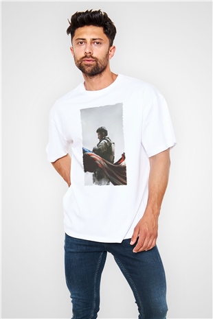 Unisex Keskin Nişancı - American Sniper Baskılı Beyaz Oversize Oversize T-shirt