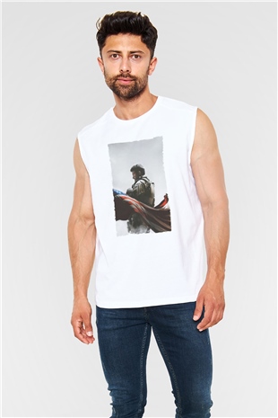 Unisex Keskin Nişancı - American Sniper Baskılı Beyaz Kolsuz Tshirt